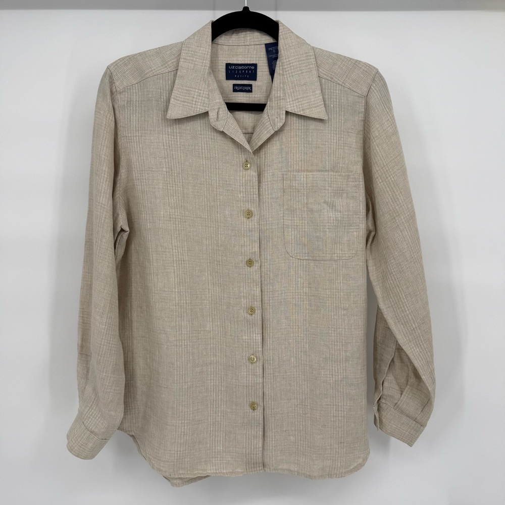Liz Claiborne Lizsport SP Irish Linen Button Down Shirt Long Sleeve Office Beach